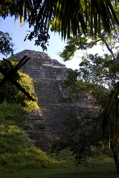 Steps up the side of the temple of the lost world, El Mundo Perdido, Tikal Guatamala